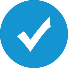 White check mark inside a bright blue circle graphic tick approval