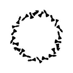 Chess sketch silhouette frame made of circular game pieces