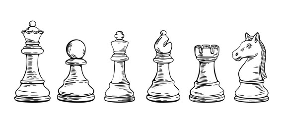 Chess sketch drawing of full classic piece lineup © Anna