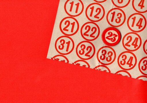Content from the vintage game of Lotto or Bingo on a bright coloured background.