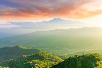 beautiful mountain sunset landcape with great magestic mountains and amazing slopes and canyons...
