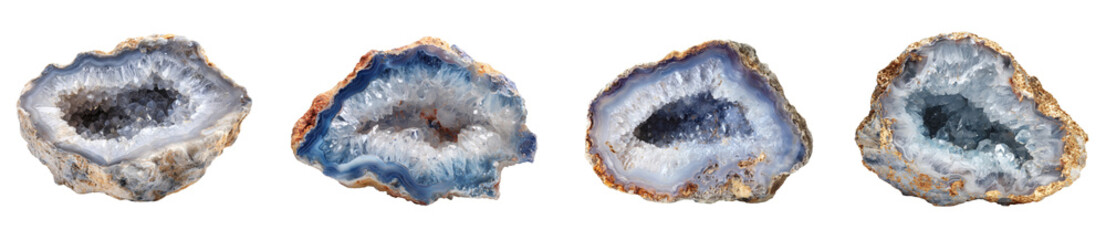 Geode Agate Mineral Stone Gem, Precious Quartz Rock Texture for Jewelry PNG set transparent background