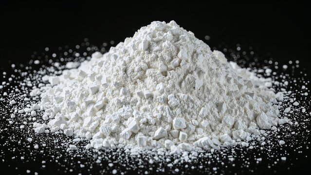 Close-up view of white titanium dioxide powder heap
