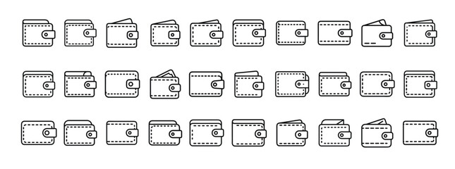 Wallet, money holder, purse, finance management, and payment minimal thin line web icon set. Outline icons collection. Simple vector illustration.