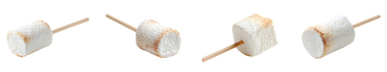 Toasted Marshmallow on Wooden Stick, a Delicious and Sugary Confection, PNG set with transparent background