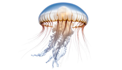 Jellyfish with transparent tentacles, isolated on transparent background