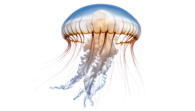 Jellyfish with transparent tentacles, isolated on transparent background