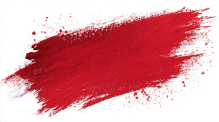 Vibrant Red Paint Stroke with Splatters on White Background for Graphic Design