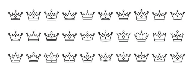 Royal crown, king, queen, monarchy and luxury minimal thin line web icon set. Outline icons collection. Simple vector illustration.