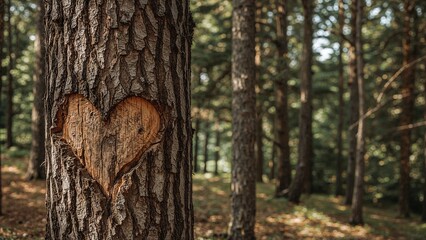 Heart carved in tree trunk symbolizing love