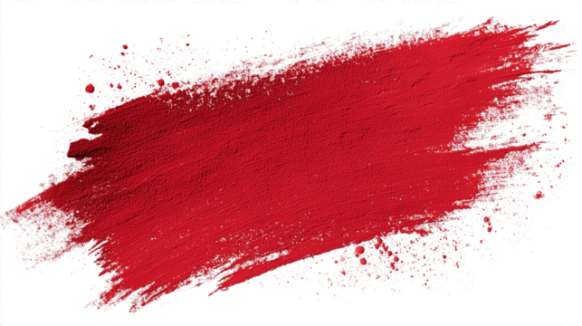 Vibrant Red Paint Stroke with Splatters on White Background for Graphic Design