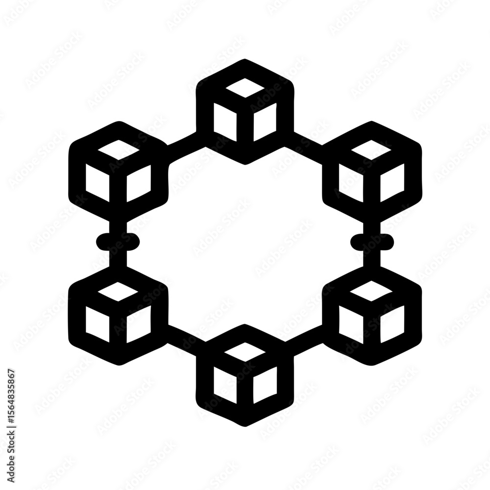Poster illustration of blockchain network technology with cube connections for secure data transfer