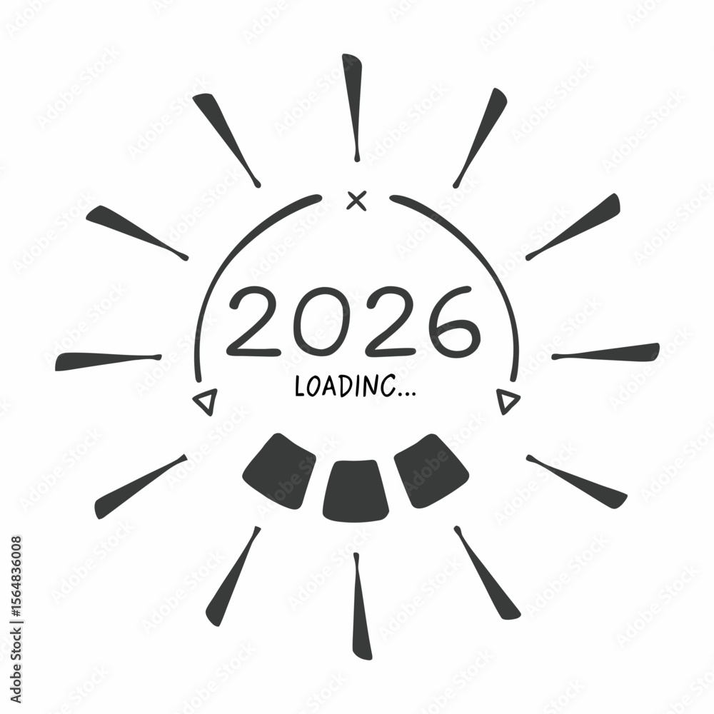 Aufkleber a circular loading symbol indicates the year 2026, isolated on white background