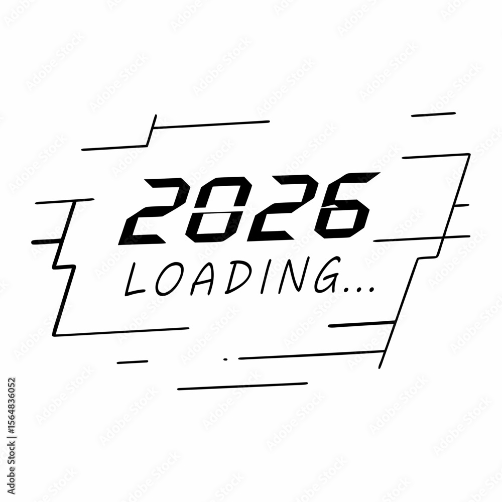 Poster a digital display shows the year 2026 loading, isolated on white background