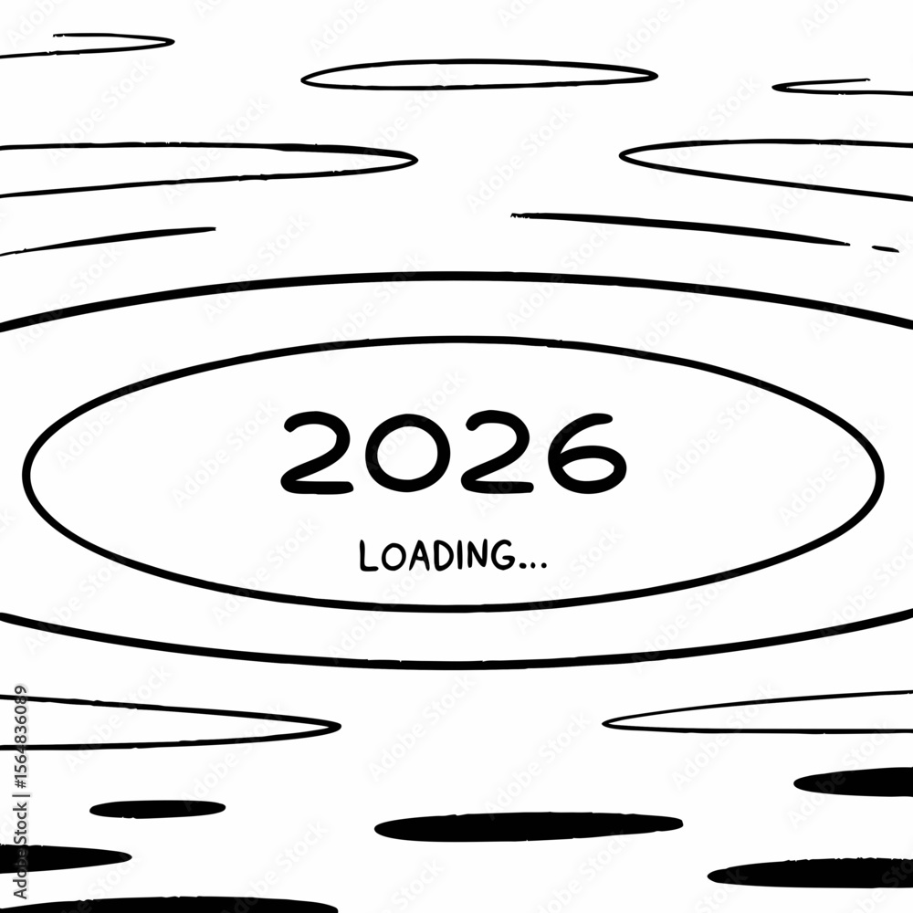 Aufkleber circular loading screen with 2026 indicates the upcoming year isolated on white background
