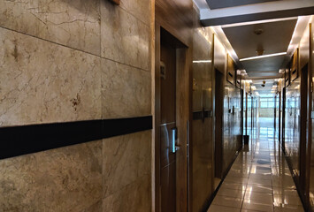 Modern Hotel Corridor with Closed Doors