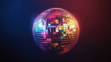 Obraz premium Colorful disco ball reflecting vibrant lights in a dark party atmosphere
