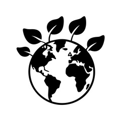 Earth day vector illustration: world globe with leaves for ecology and environment concept