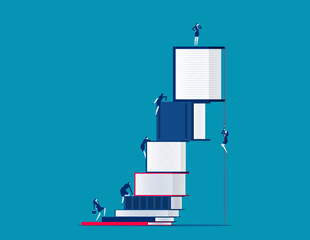 Business people climbing the ladder of books