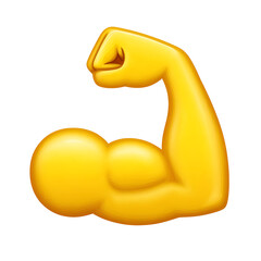 Glossy Yellow Arm Flexing Bicep Emoji on transparent background.