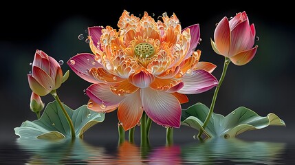 Lotus flower sparkles with water drops high resolution photo