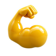 Glossy Yellow Arm Flexing Bicep Emoji on transparent background.