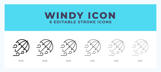Windy icon in thin line. Bold line. Regular line. Editable stroke.