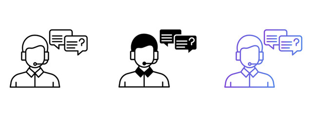 Customer Representative Icon – Line, Glyph & Gradient Style

