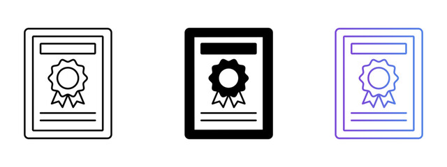 Certificate Icon – Line, Glyph & Gradient Style

