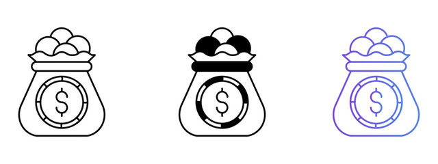 Cash Bag Icon – Line, Glyph & Gradient Style