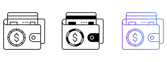 Cash Wallet Icon – Line, Glyph & Gradient Style

