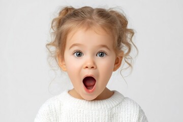 Portrait of surprised blonde girl opening her mouth in amazement