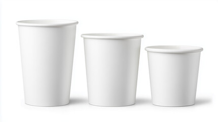 Blank White Cardboard Cups in Small, Medium, and Large – Clipping Path Included

