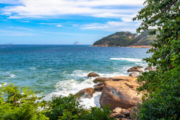 Tropical Urca Red Beach Rocks Water Rio de Janeiro Brazil.