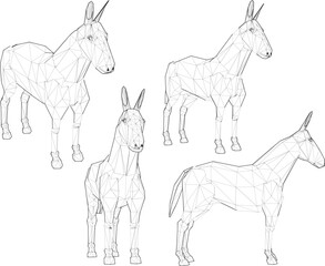 silhouette vector illustration of farm animal donkey design for pet riding and meat stock