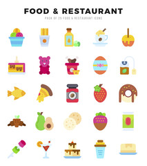 Food and Restaurant web icons in Flat style.