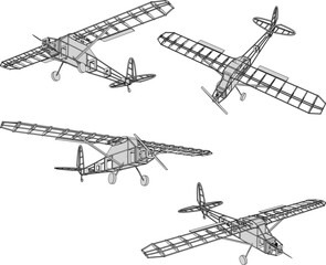 sketch vector illustration design construction prototype old fighter plane remnants of world war classic vintage