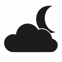 Simple black and white night sky icon with moon and cloud