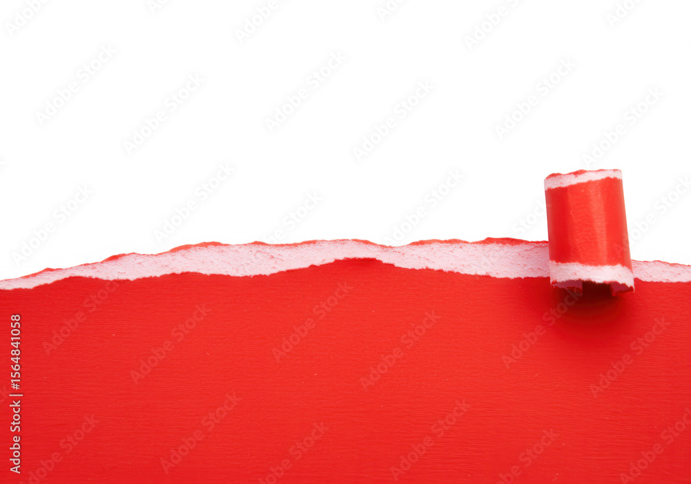 Poster a strip of torn red paper with a curled edge is isolated on transparent background