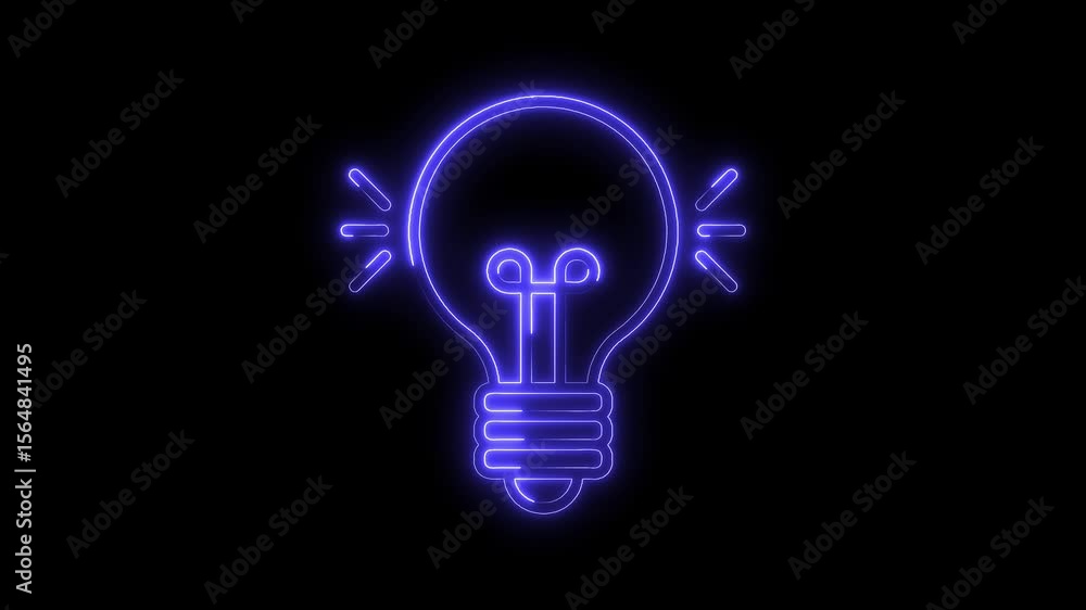 Poster glowing lightbulb animation on black background representing idea generation and innovation creative