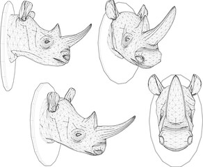 silhouette vector illustration design ornament decoration head of wild rhinoceros animal for interior decoration