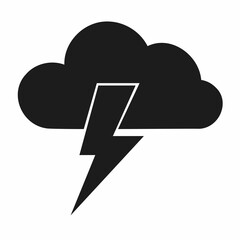 Black cloud and lightning bolt weather icon on white background