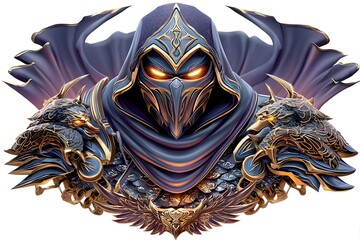 Medieval hooded fighter with golden ornaments high resolution photo