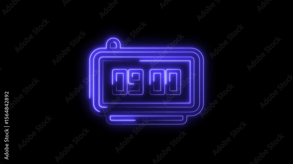 Poster digital clock neon style animation showing time at 09 00 hours