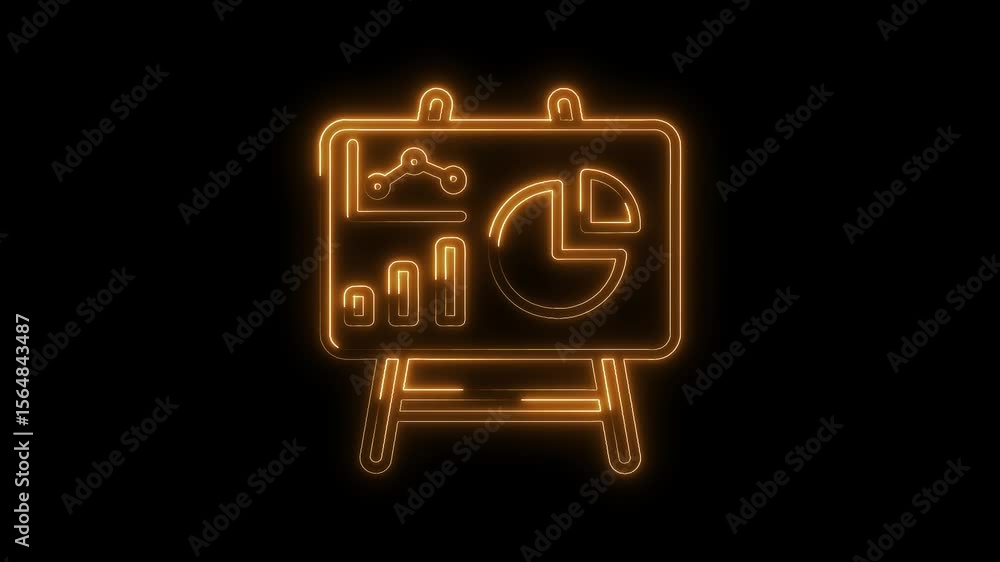 Aufkleber neon presentation board with financial data visualization diagrams bar pie line chart on black