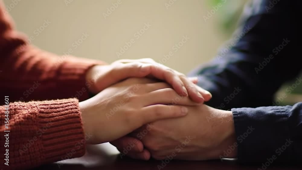 Aufkleber affectionate hands held across dark wooden table symbolizing support togetherness and empathy in com