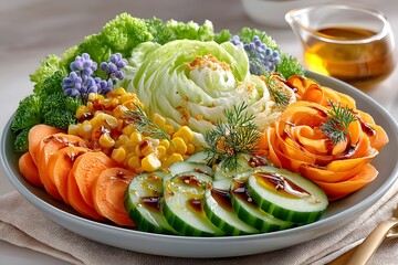 Mixed lettuce salad with sliced vegetables high resolution photo