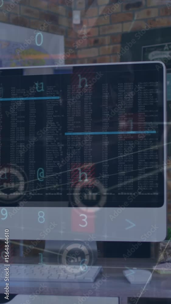 Poster a digital interface and a network of connections being animated over a hacker's computer screen