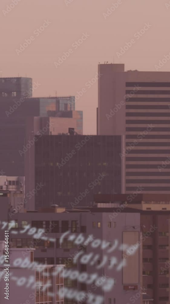 Poster animation of data processing against aerial view of cityscape