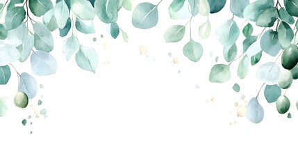 Watercolor Eucalyptus Greenery Border Frame